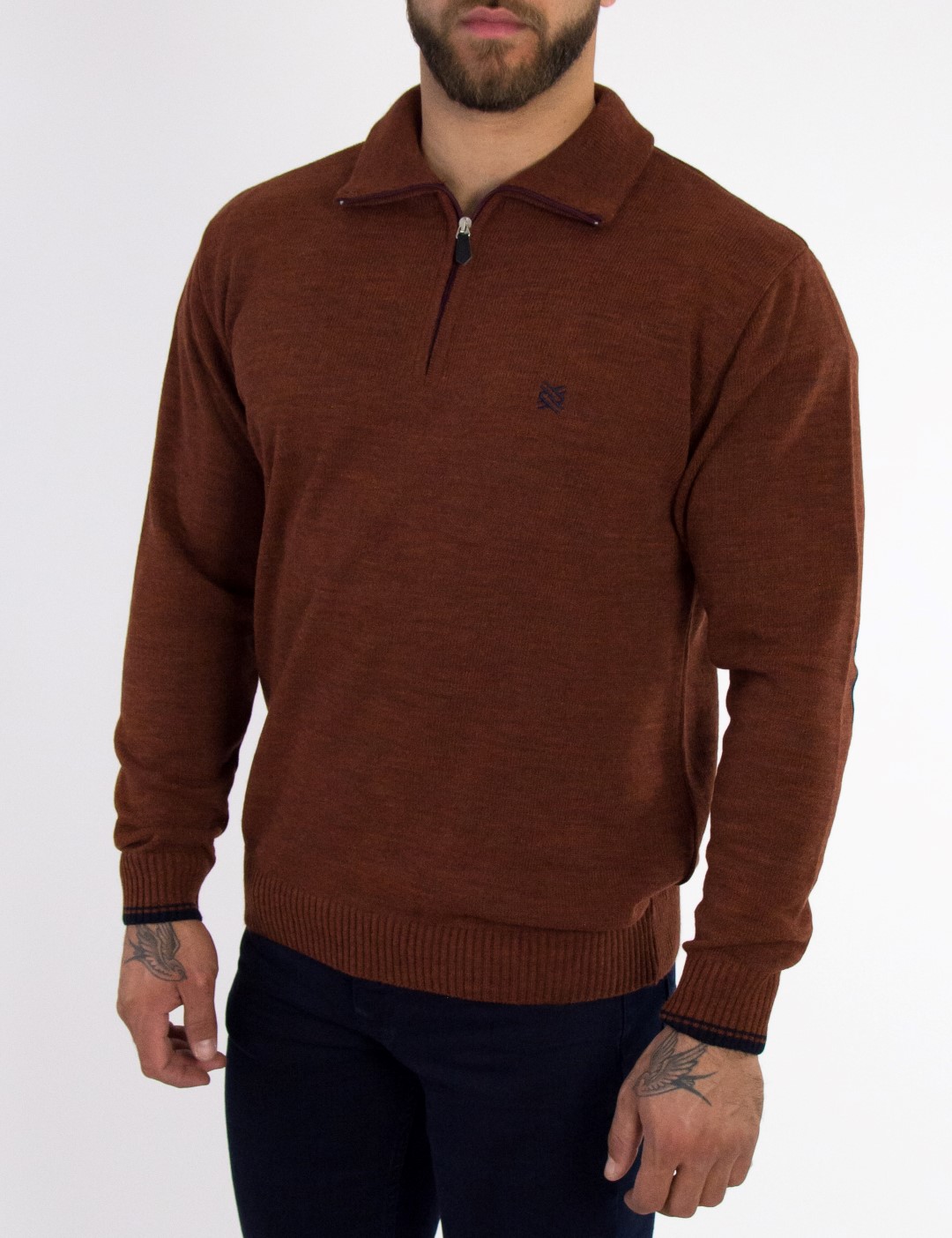 Ανδρικό εκάι πουλόβερ μονόχρωμο με γιακά Darious 18566Y φωτογραφία